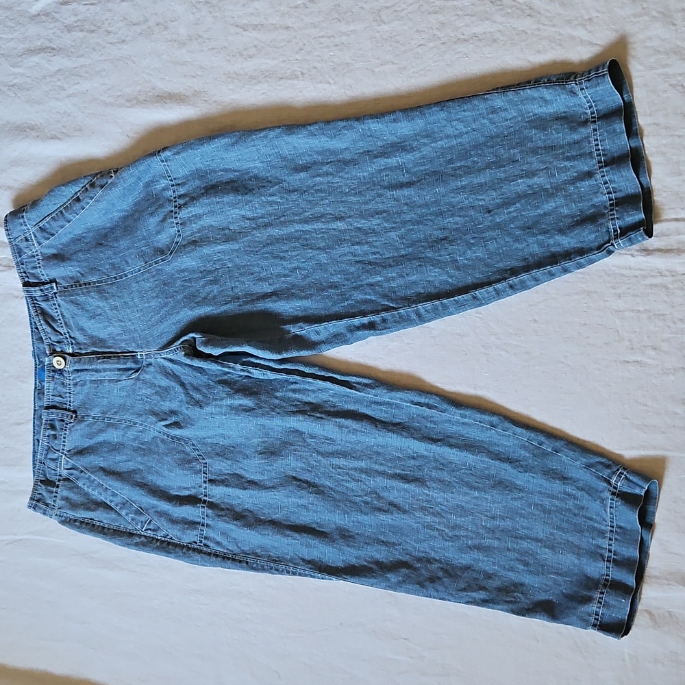 Tommy Bahamas Chambray Linen Blue Capris Cropped Pants Size 10